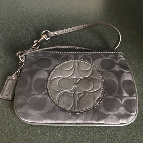 Coach Gray Canvas Leather Signature C Wristlet Mini Pouch - Picture 14 of 16